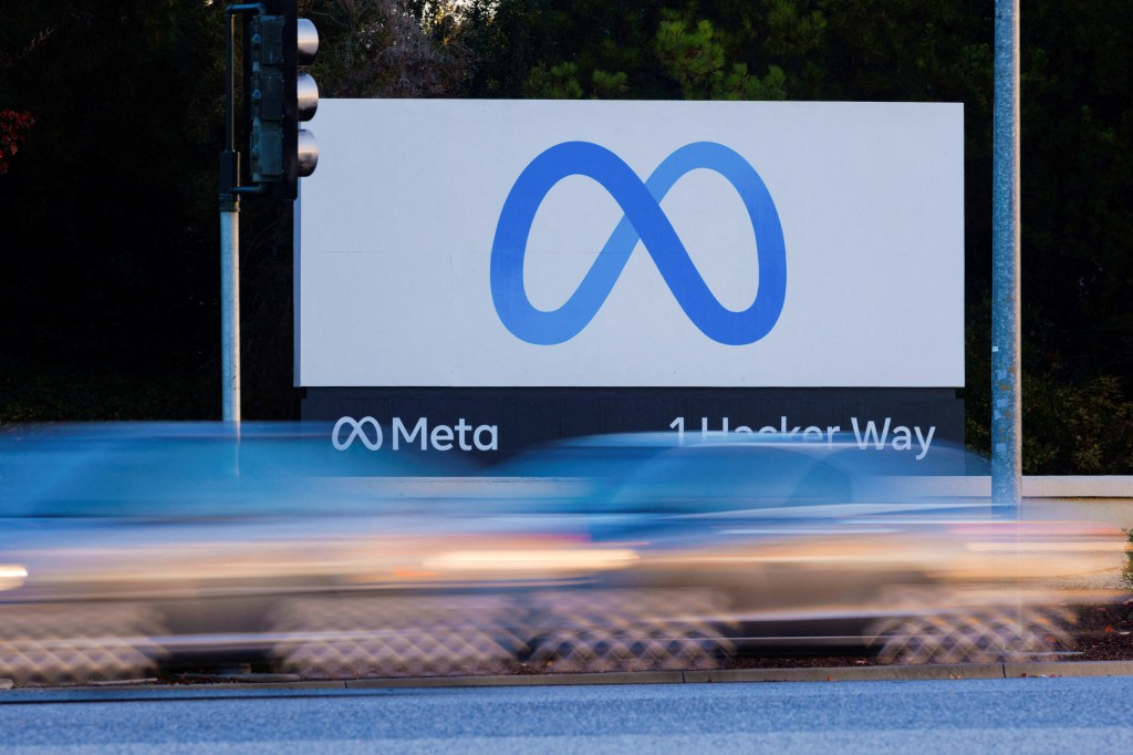 Meta sign outside headquarters.